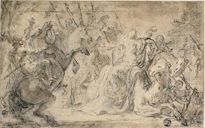 Zenobia omgivet af beredne soldater af Justus van Egmont