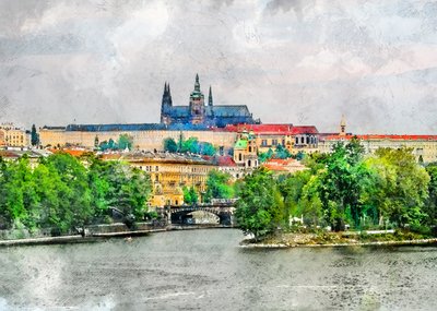 Historisk udsigt over floden i Prag af Justyna Jaszke