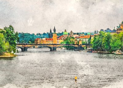 Bybillede ved floden i Prag af Justyna Jaszke
