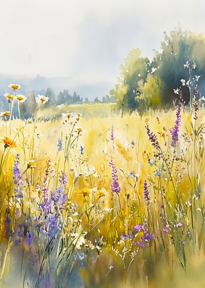 Solrig eng med vilde blomster af Justyna Jaszke