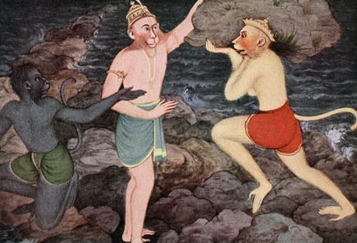 Bygning af Ramas bro, 1913. af K Venkatappa