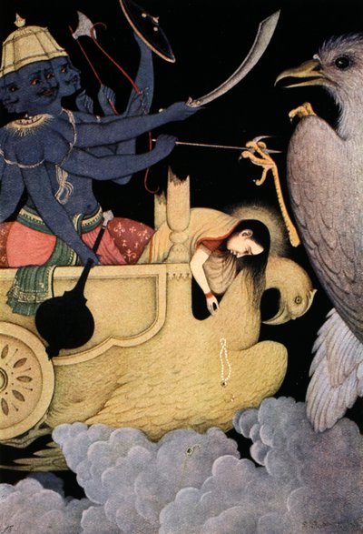 Ravana kæmper med Jatayu, 1913. af K Venkatappa