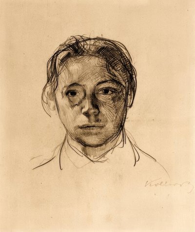 Ungdommeligt selvportræt med løst hår af Käthe Kollwitz