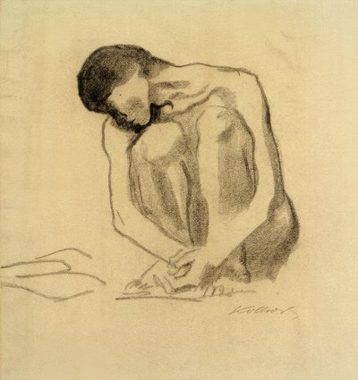 K. Kollwitz, hugsiddende nøgen kvinde af Käthe Kollwitz