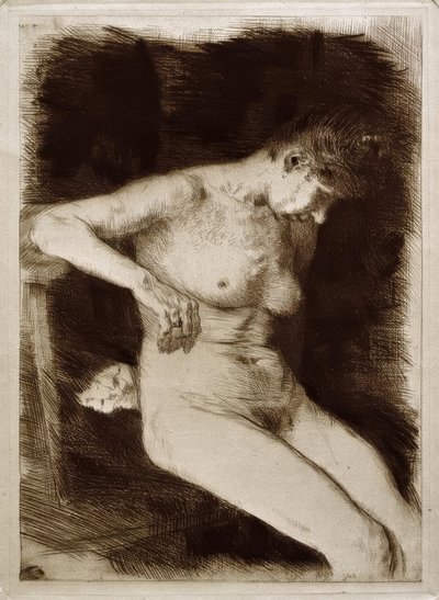 Sidder kvinde nøgen af Käthe Kollwitz