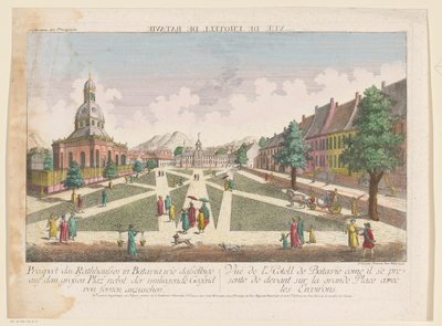 Se på het stadhuis en de Nieuwe Hollandse Kerk te Batavia Udsigt til rådhuset i Batavia som det samme på den store plads at se sammen med det omkringliggende område af fornen (titel på objekt) af Kaiserlich Franziskische Akademie