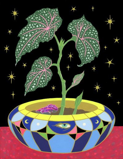 Begonia in a Pot, 2021 (akryl på panel) af Kam Tsz