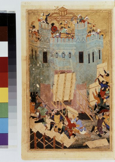 TIMUR (Tamerlane): Timur belejrer hospitalernes slot i Smyrna i 1402. af Kamal ud Din Behzad