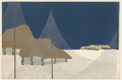 Fiskerleje, 1909 (træbloktryk) af Kamisaka Sekka
