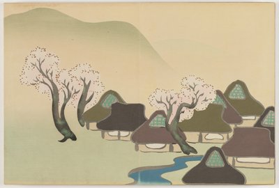 Flowers of a Hundred Worlds (Momoyogusa): Farming Village in Spring (Harudenka) af Kamisaka Sekka