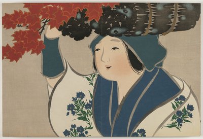 Flowers of a Hundred Worlds (Momoyogusa): Kindling Salesgirl (Kurokiuri) af Kamisaka Sekka