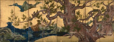 Foldeskærm, der forestiller et cypresstræ af Kano Eitoku
