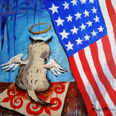 Angel Cat med amerikansk flag af Kanat Ibragimov