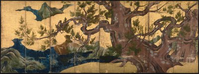 Cypress Tree Eight foldet skærm, 1590 af Kano Eitoku