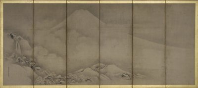 Mount Fuji og Matsubara Point, skærme af Kano Tanyu