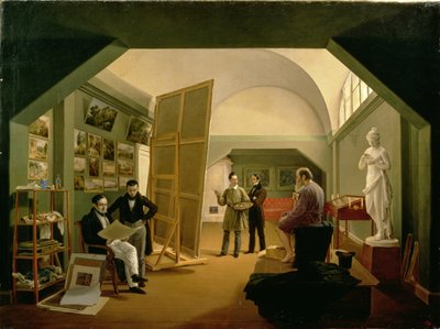 The Studio of Petr Vasilevich Basin (1793-1877) 1833 af Kapiton Alekseevich Zelentsov