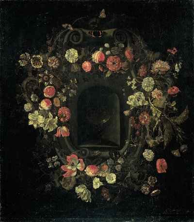 Krans af blomster, der omkranser en niche af Karel Batist