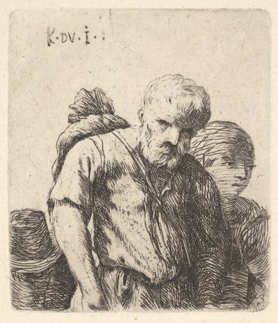 Skægget mand vist i halv længde med bundt slynget over højre skulderblad, flanke..., ca. 1641-78. af Karel Du Jardin