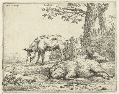 Tre orner ved en hæk af Karel Du Jardin