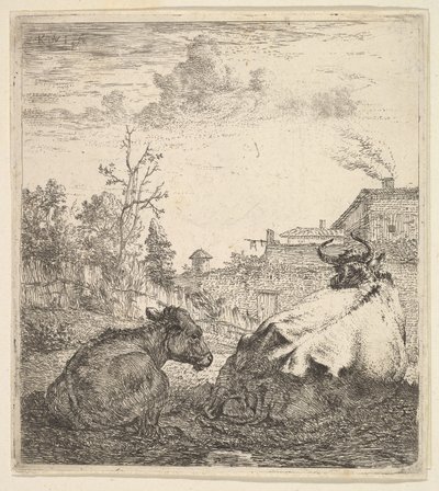 Koen og kalven, 1600-tallet. af Karel Du Jardin