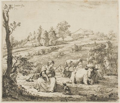 En hyrdinde, der taler til sin hund af Karel Dujardin