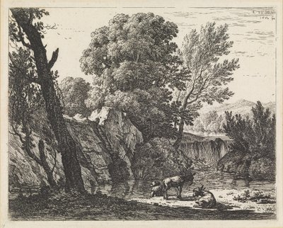 Landskab med en mand og to æsler af Karel Dujardin