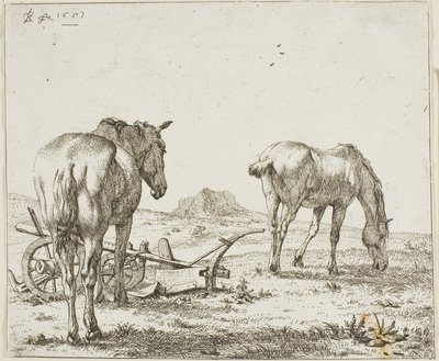 To Heste ved en Plov af Karel Dujardin