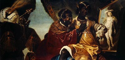 Hydaspes og Persina før ved et maleri af Andromeda (olie på lærred) af Karel van III Mander