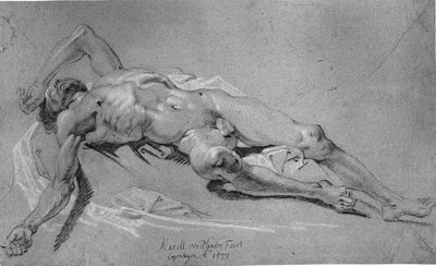 Liggende mandlig model af Karel van III Mander