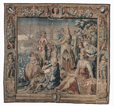 Antonius og Kleopatra (Antonius fanger en saltet fisk); billedtæppe, ukendt dato (uld | blyant) af Karel van II Mander