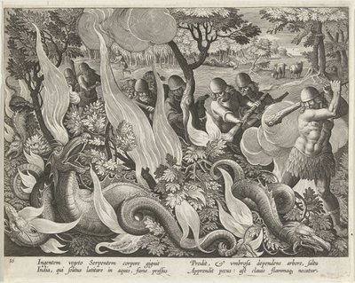 Jacht op waterslangen i Indien Jachttaferelen (serietitel) Jagten på vildt, fugle og fisk i Bestiary (serietitel) af Karel van Mallery