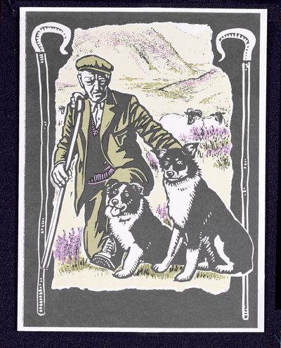 Shepherd Laddie o the Hills, 1997 (linosnit på papir) af Karen Cater
