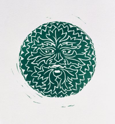 Den grønne mand, 1998 (linosnit og papir) af Karen Cater