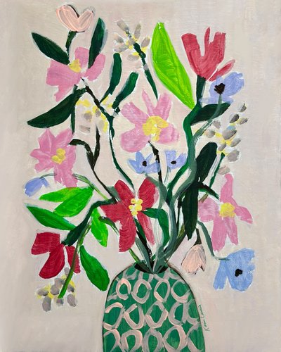 Farverige blomster i en vase af Karin Lauria