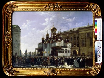 Påskeoptog ved Maria-bebudelsens katedral i Moskva. Maleri af Karl Petrovich Bodri (1812-1894). Olie på lærred, 61 x 85 cm af Karl-Fridrikh Petrovich Bodri