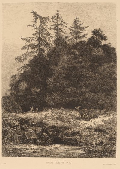 Dådyr i en park af Karl Bodmer