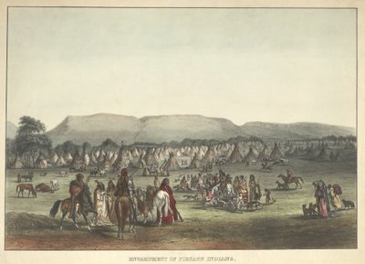 Lejr af Piekann-indianere, pub. 1842 af Karl Bodmer
