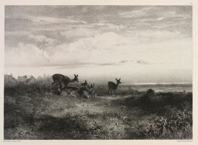 Landskab med hjorte, ca. 1840. af Karl Bodmer