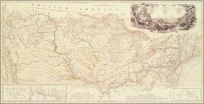 Kort til at illustrere ruten for prins Maximilian af Wied i det indre af Nordamerika fra Boston til Upper Missouri af Karl Bodmer
