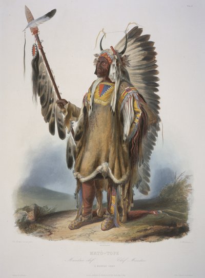 Mato-Tope, en Mandan chef, graveret af J. Hurliman, publiceret i 1839 (akvatinte) af Karl Bodmer