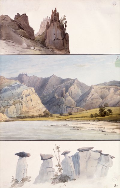 Klippeformationer på Upper Missouri af Karl Bodmer