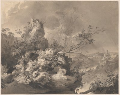Ødelagte tårne med udsigt over Rhinen af Karl Bodmer