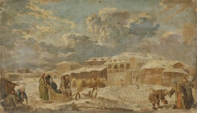 Bytorvet om vinteren, anden halvdel af det 18. århundrede. af Karl Friedrich Knappe