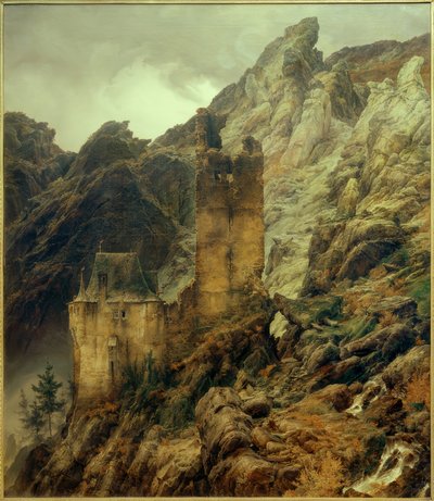 C.F.Lessing, klippelandskab: slugt med ruiner af Carl Friedrich Lessing