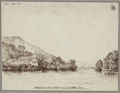 Udsigt over en landsby nær Graz fra en bro over Mur af Karl Friedrich Schinkel