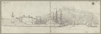 Udsigt over Napoli med havnen, Castel Nuovo, fyrtårnet og Castel Sant