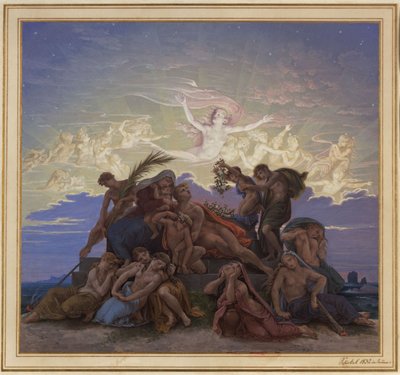 Berlin. Altes Museum ved Lustgarten. Udkast til vægmaleriet »Sorg ved gravhøjen« af Karl Friedrich Schinkel
