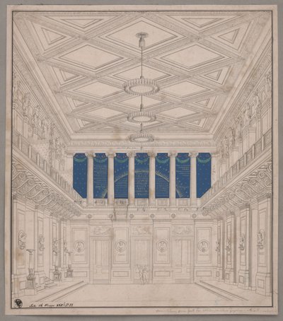Berlin. Schauspielhaus på Gendarmenmarkt, koncertsal. Dekoration til naturforskernes fest af Karl Friedrich Schinkel