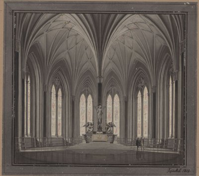 Berlin, Spittelmarkt. Udkast til Sankt Gertruds Kirke. Indvendigt blik mod koret af Karl Friedrich Schinkel