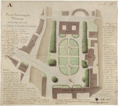 Berlin, Unter den Linden. Udkast til udformning af Lustgarten af Karl Friedrich Schinkel